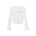Long Sleeve T-Shirt for Women, Embroidered Letter Fitted Slim Fit Flared Sleeve Crop Top