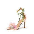 Pink pastoral chiffon flower fantasy high heels one-line vine strap sandals for women