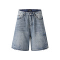 Distressed denim shorts