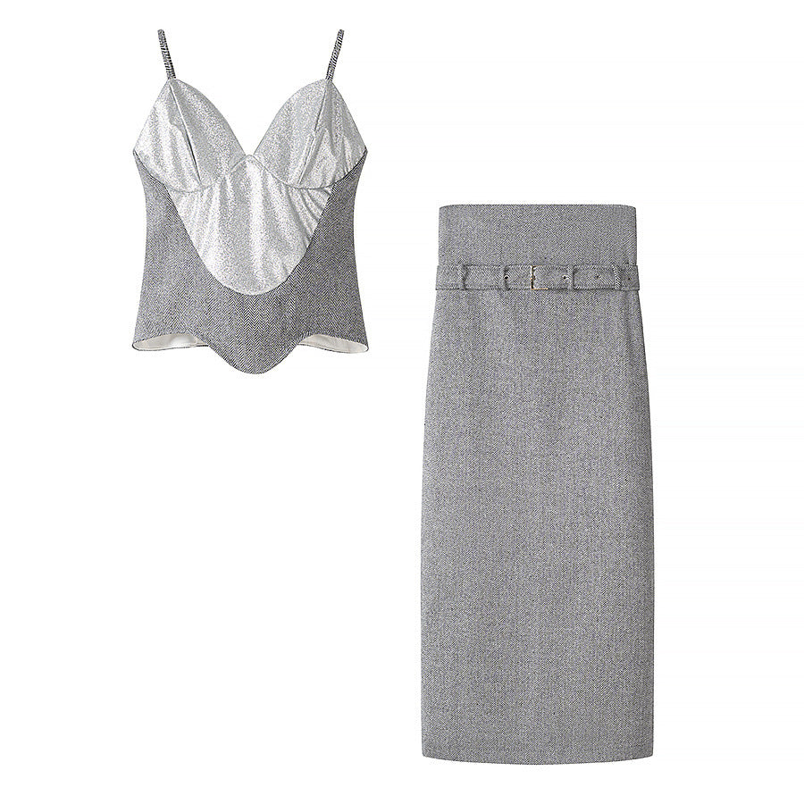 Spicy girl sequined camisole top+skirt set