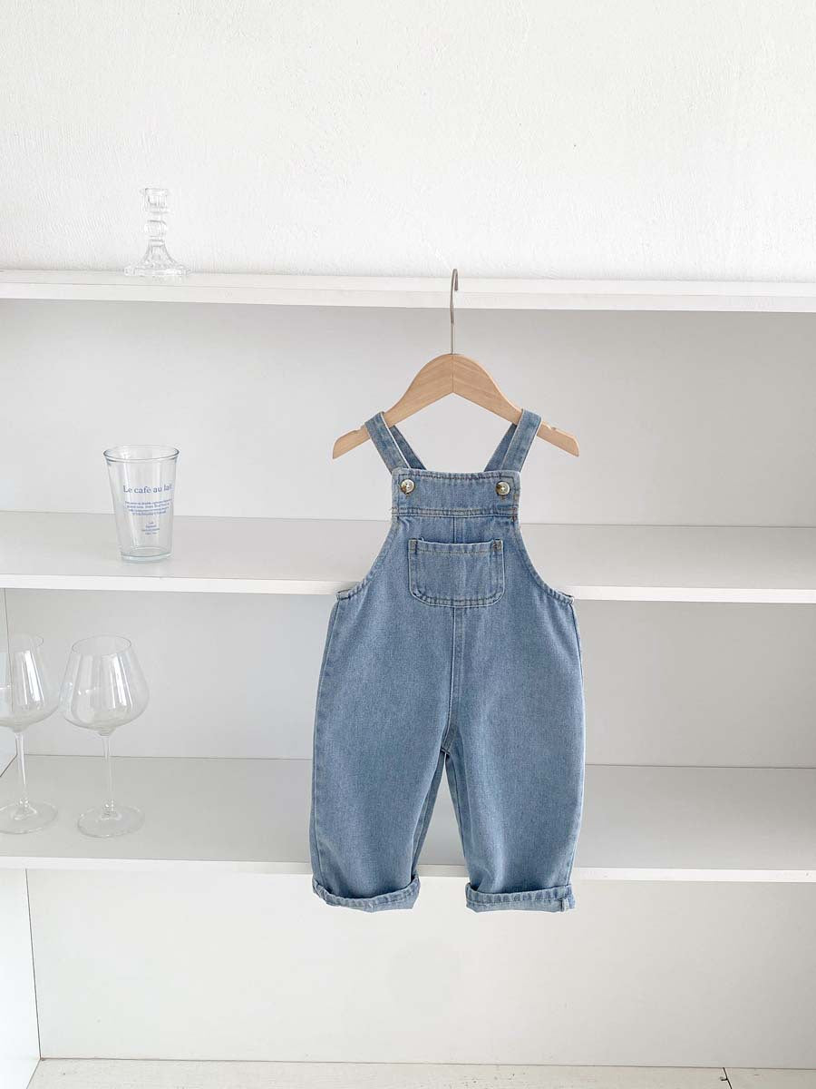 Spring and Autumn  Children's Overalls, Casual Denim Jumpsuit for Toddlers, Fashionable Boys and Girls Pants