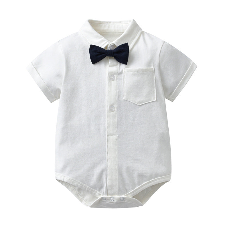 Flip collar short sleeved baby jumpsuit