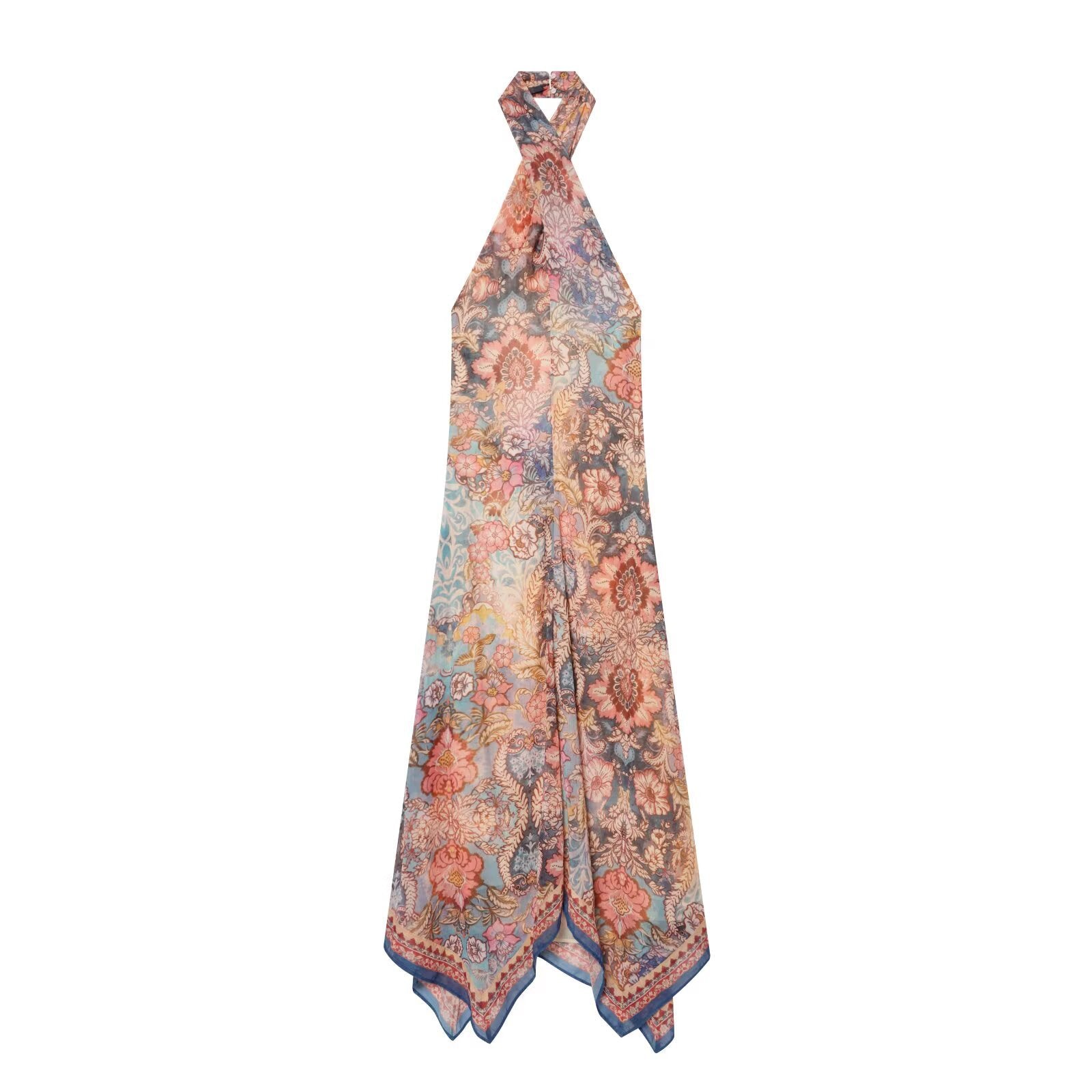Ethnic style sexy chiffon halter neck dress