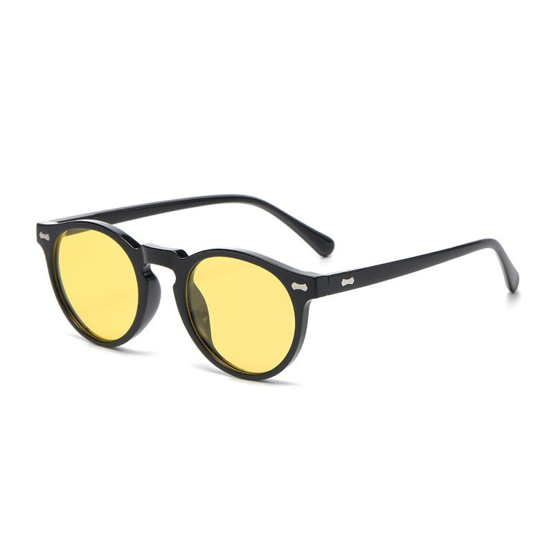 Fashion Sunglasses for Men Women Vintage Small Round Frame Sun Glasses Yellow Lens UV400 Goggles Shades Eyewear