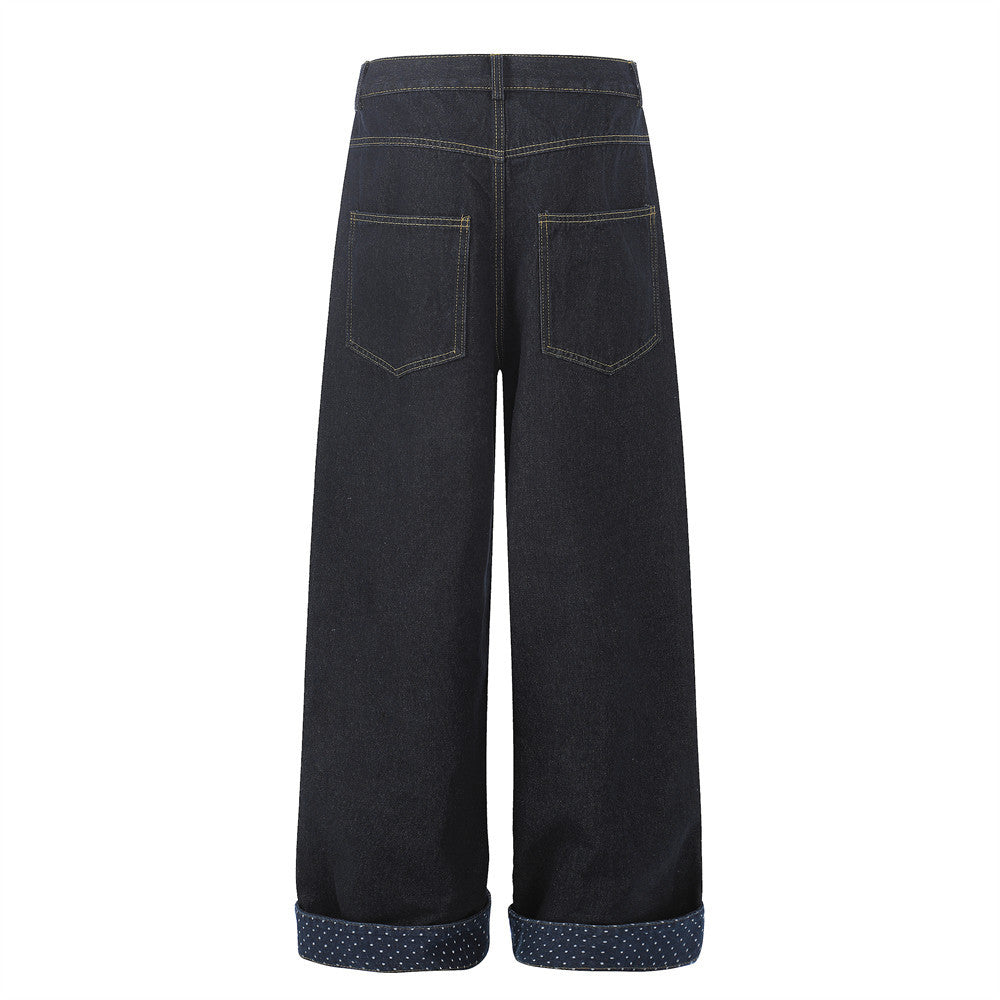Cartoon embroidery used denim pants