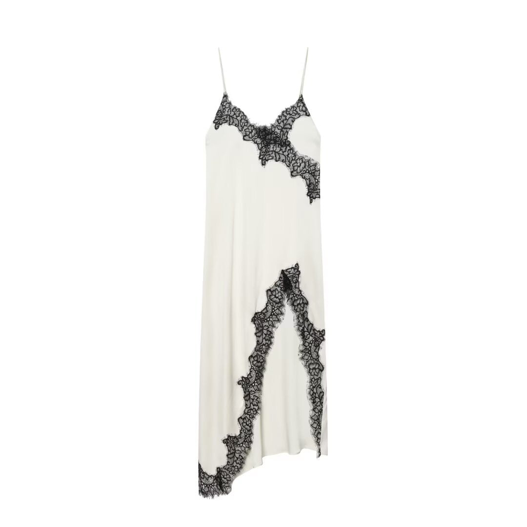 Lace trimmed V-neck camisole long dress