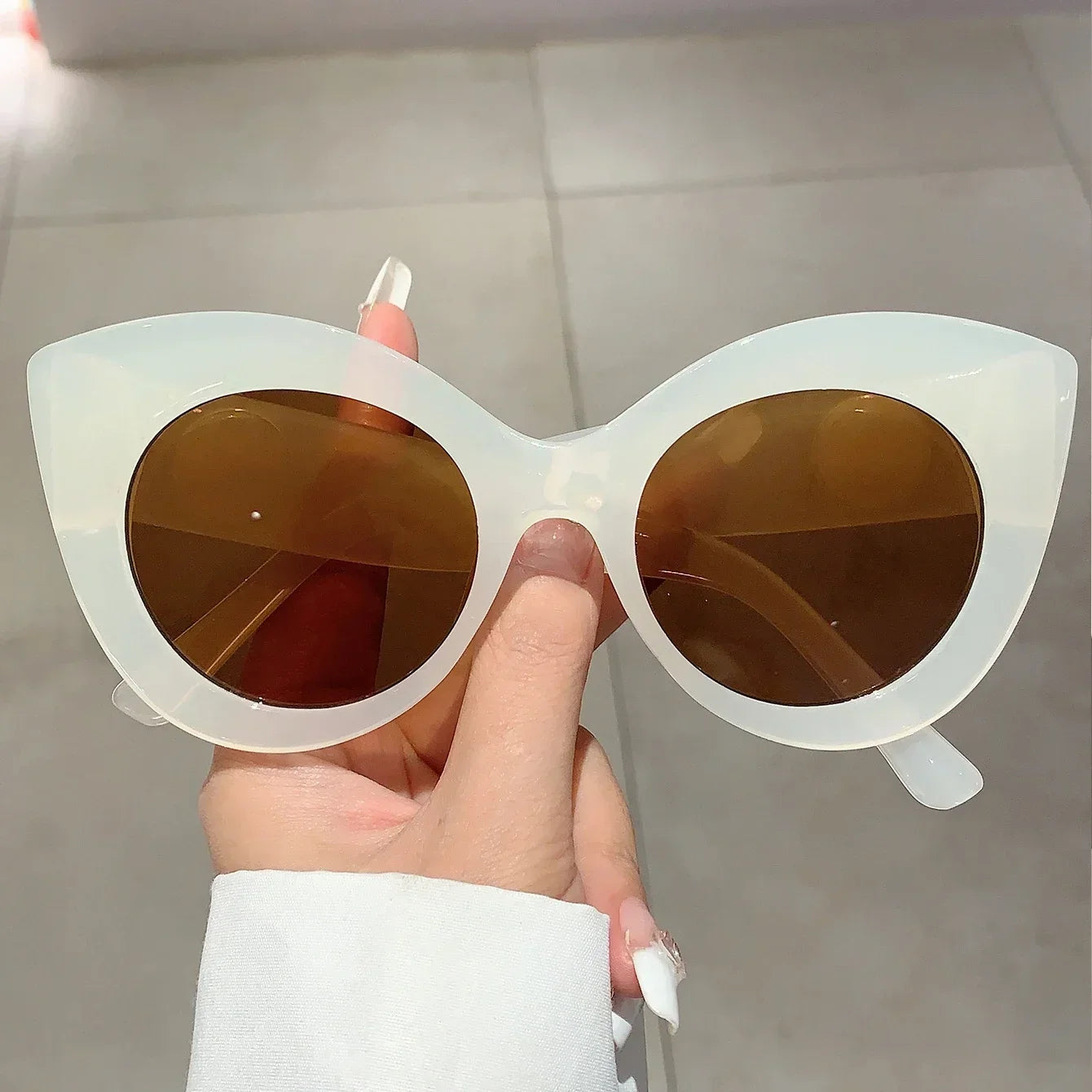 Cat's Eye Large Frame Sunglasses Candy Pearl Glasses Female