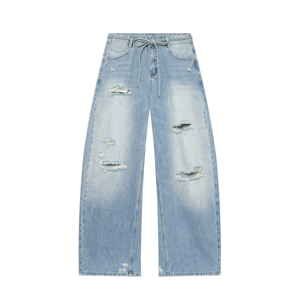 Broken hole decoration mid waist loose jeans