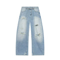 Broken hole decoration mid waist loose jeans