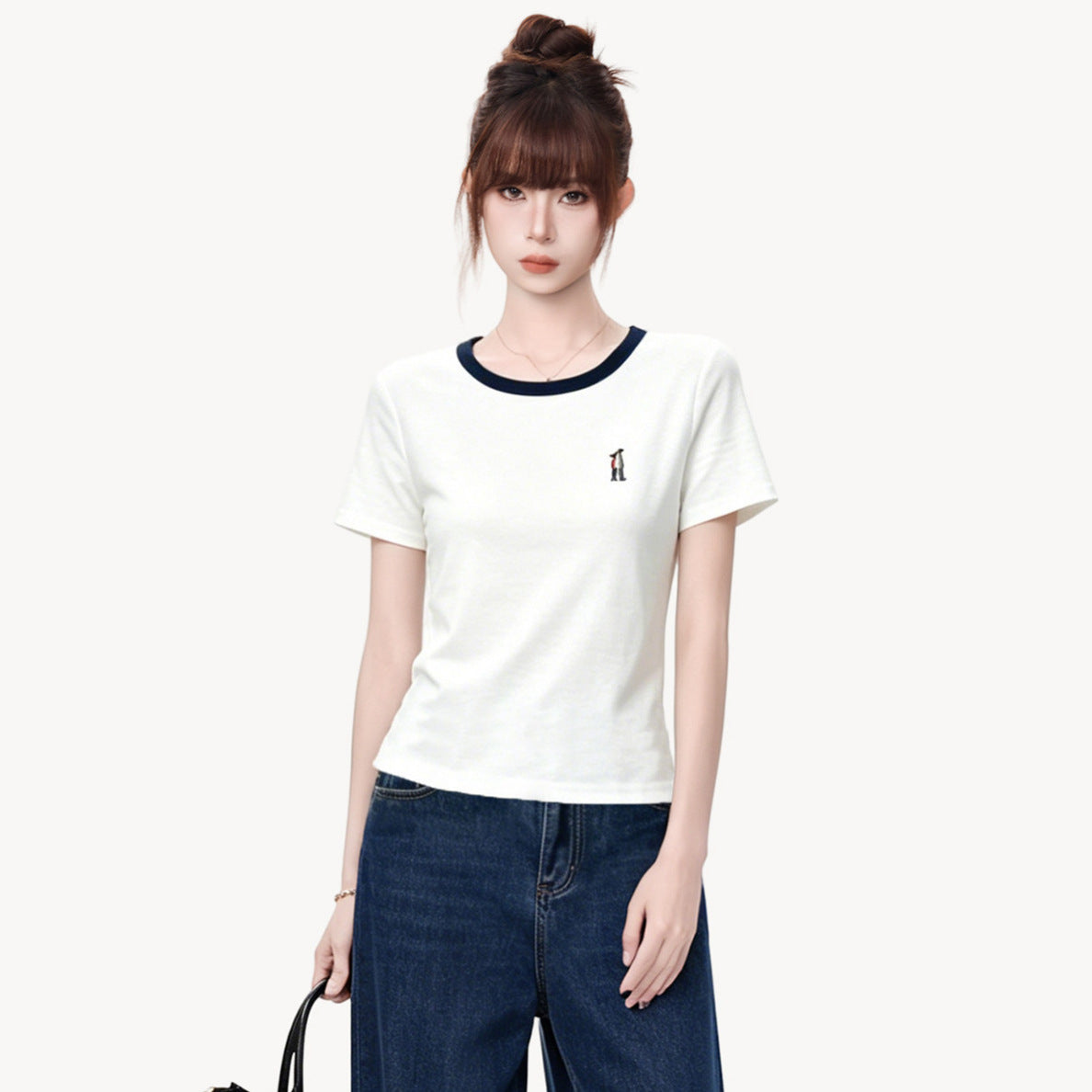 Round Neck Short Sleeve T-Shirt for Women Loose Unique Stylish Top