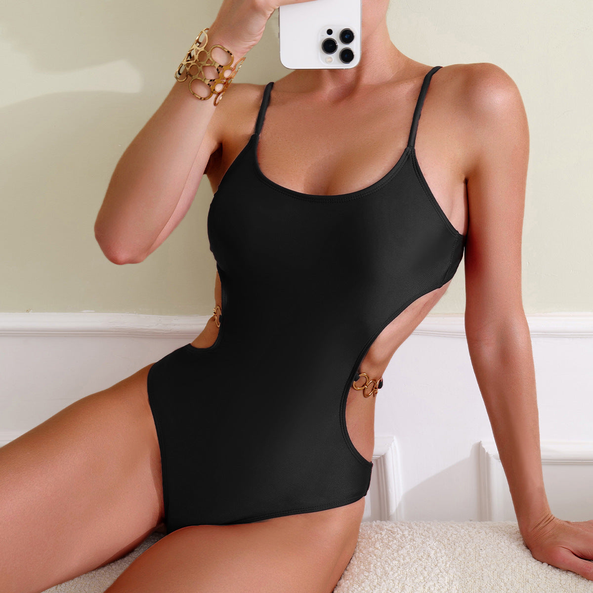 One-Piece Swimsuit for Women, Sexy Backless Strap Bikini