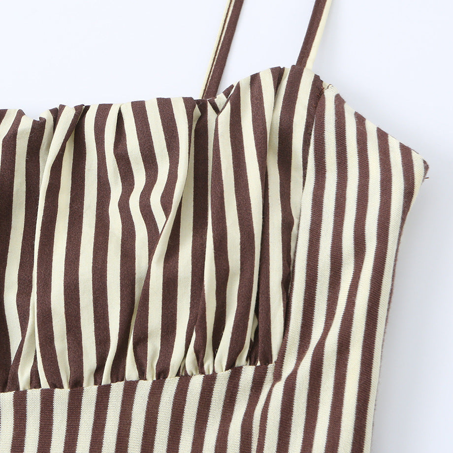 Striped poplin patchwork camisole dress