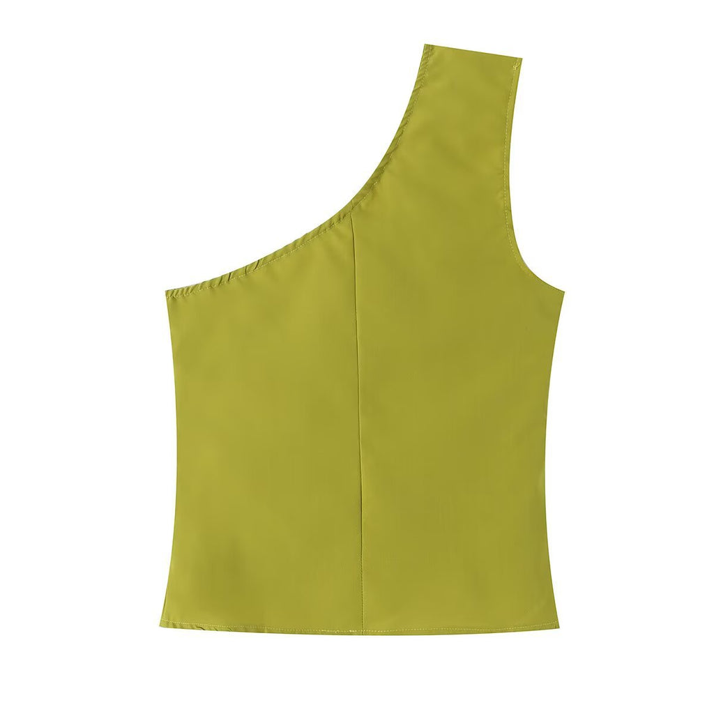 Spicy girl irregular one shoulder twisted pleated sleeveless top