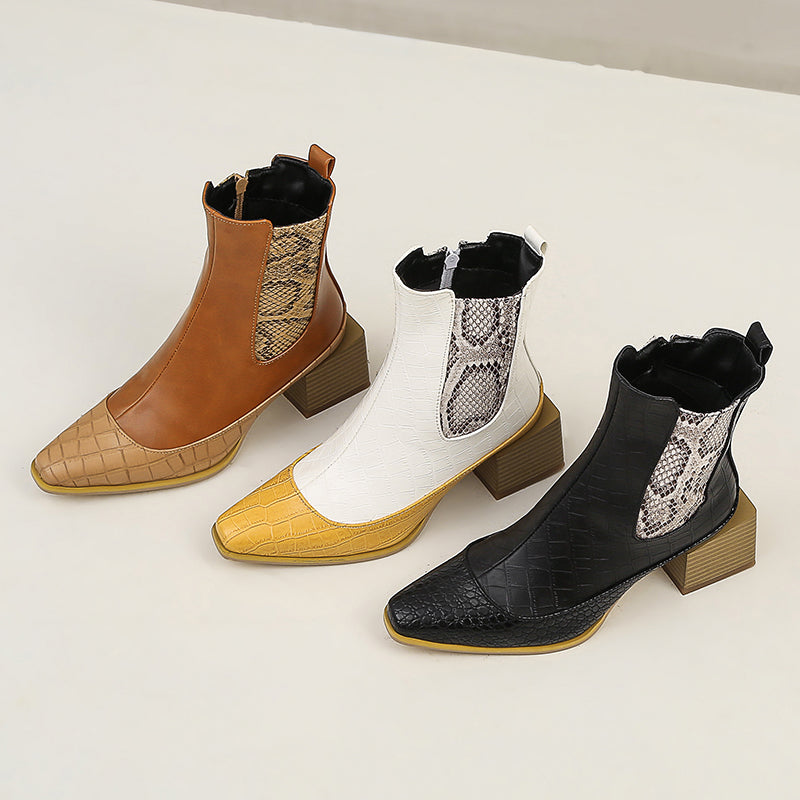 New retro women's boots snake print short boots sole tube western cowboy Martin boots thick heel personality large size