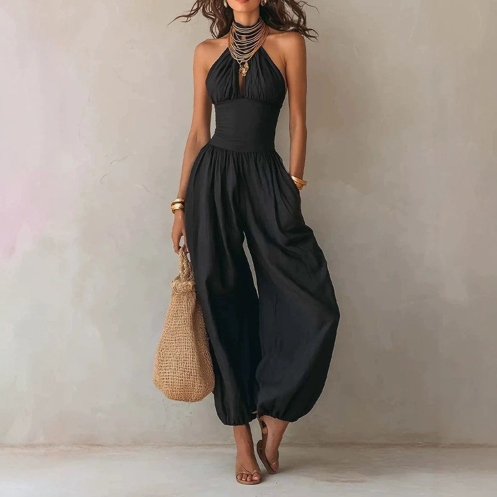 Slim-Fitting Body-Concealing Travel Halter Neck Sexy Casual Comfortable Jumpsuit