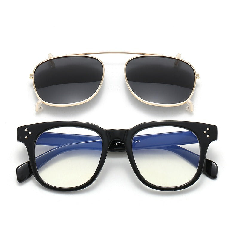 Retro square sunglasses, multi-purpose set, plastic metal clip, myopia glasses, male