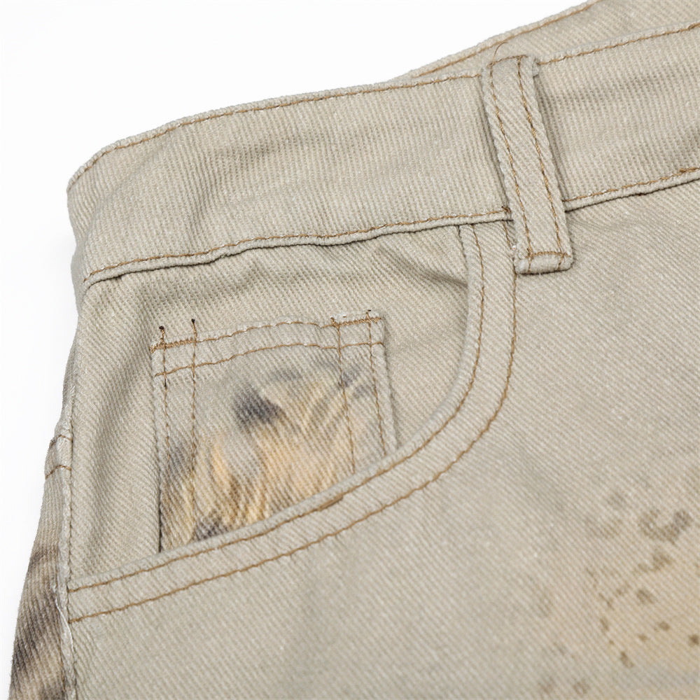 Tiger print digital printed denim wide leg pants