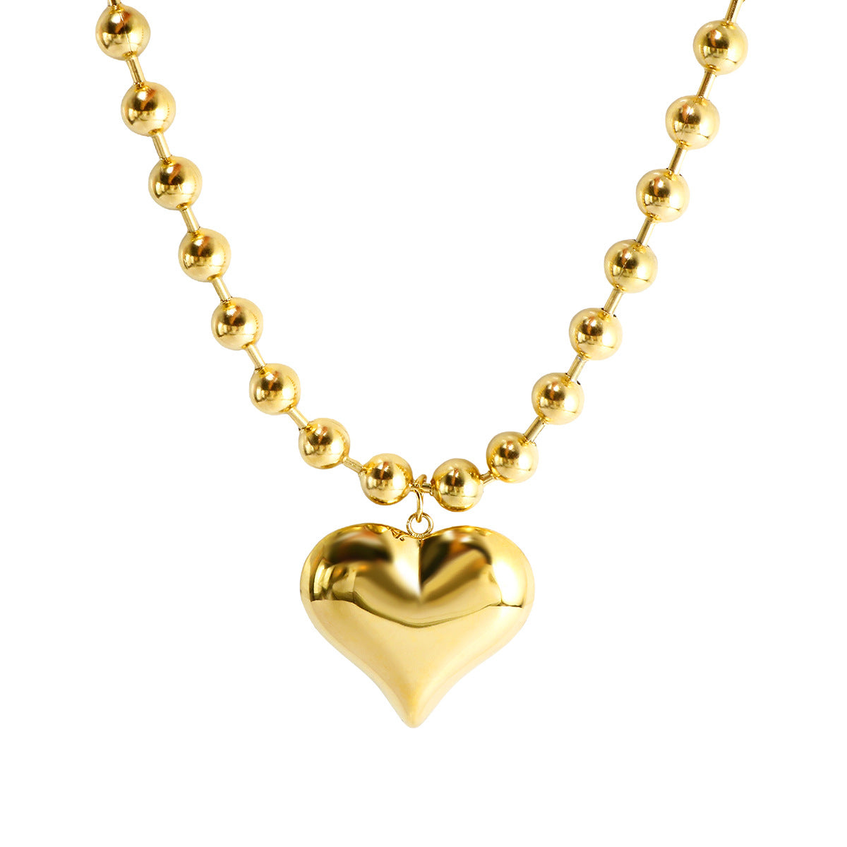 exaggerated bead chain 18K gold heart pendant necklace geometric minimalist hip-hop choker