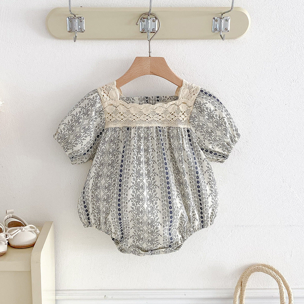 Short sleeved floral lace jumpsuit