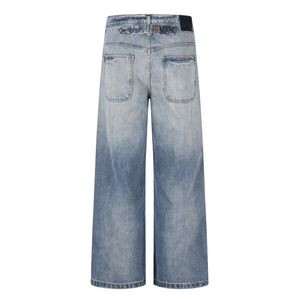 Grinding white gradient denim pants