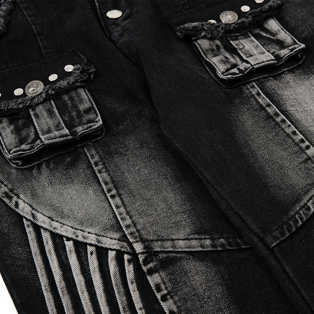 Cat whisker frayed distressed washed denim bell bottoms