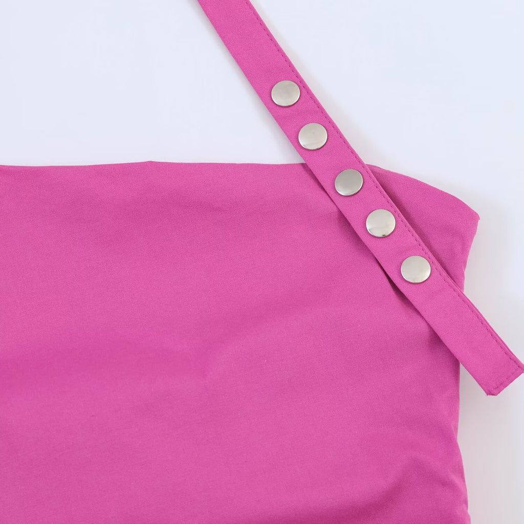 Stacked decorative hanging neck collar poplin dress