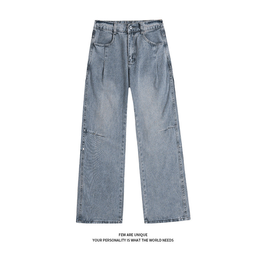 Street Style Studs Asymmetrical Straight Leg Jeans
