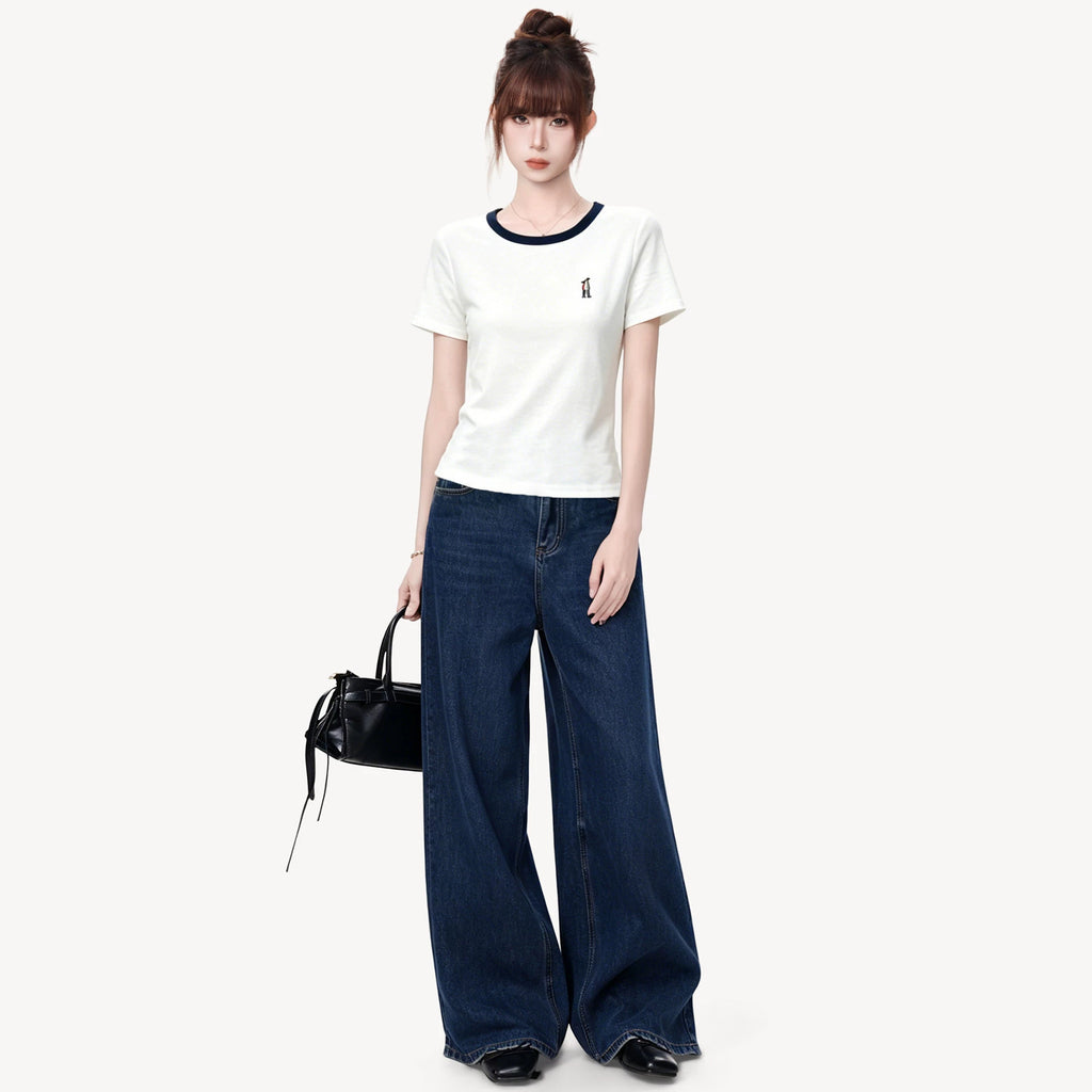 Round Neck Short Sleeve T-Shirt for Women Loose Unique Stylish Top