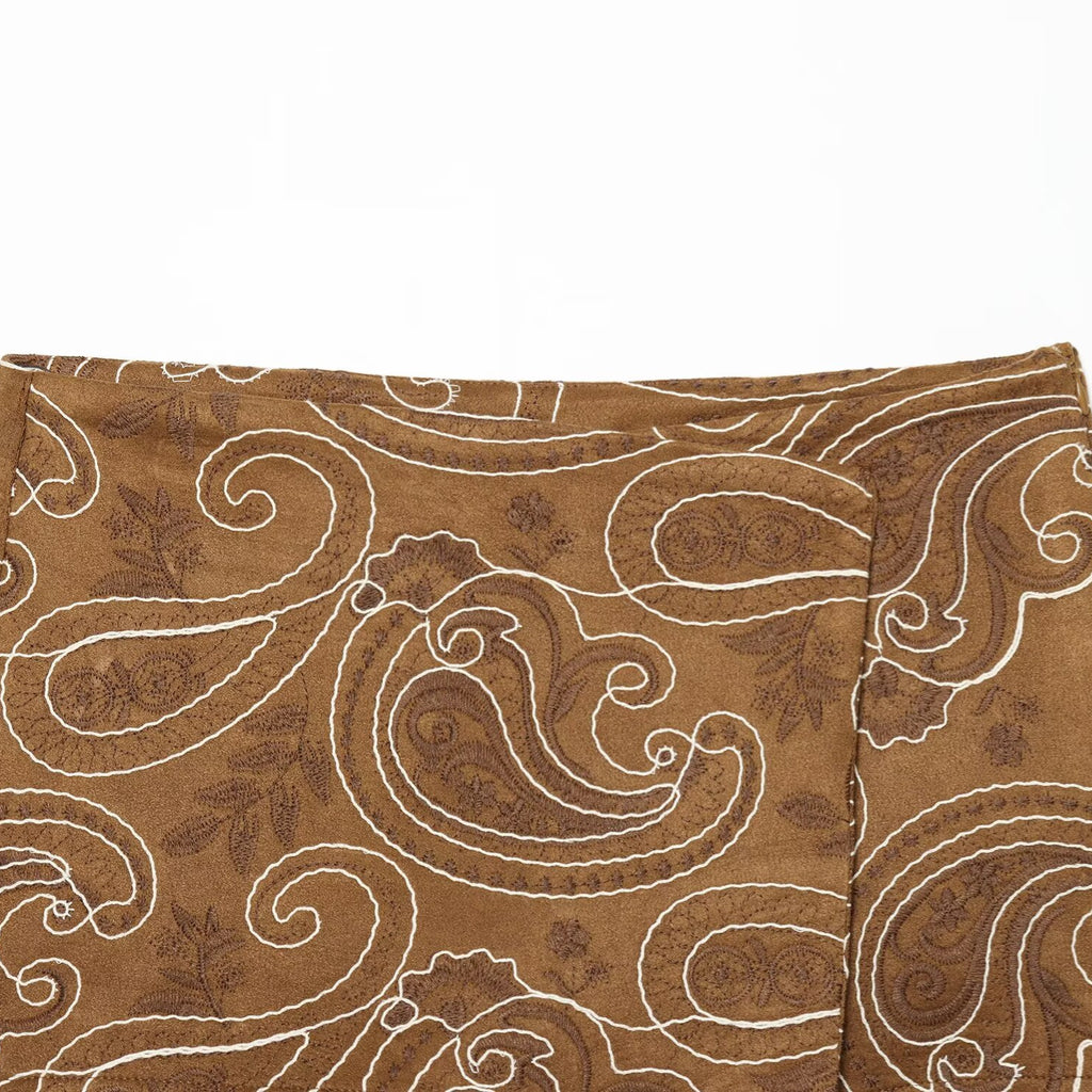 Spicy girl embroidery imitation suede leather skirt pants