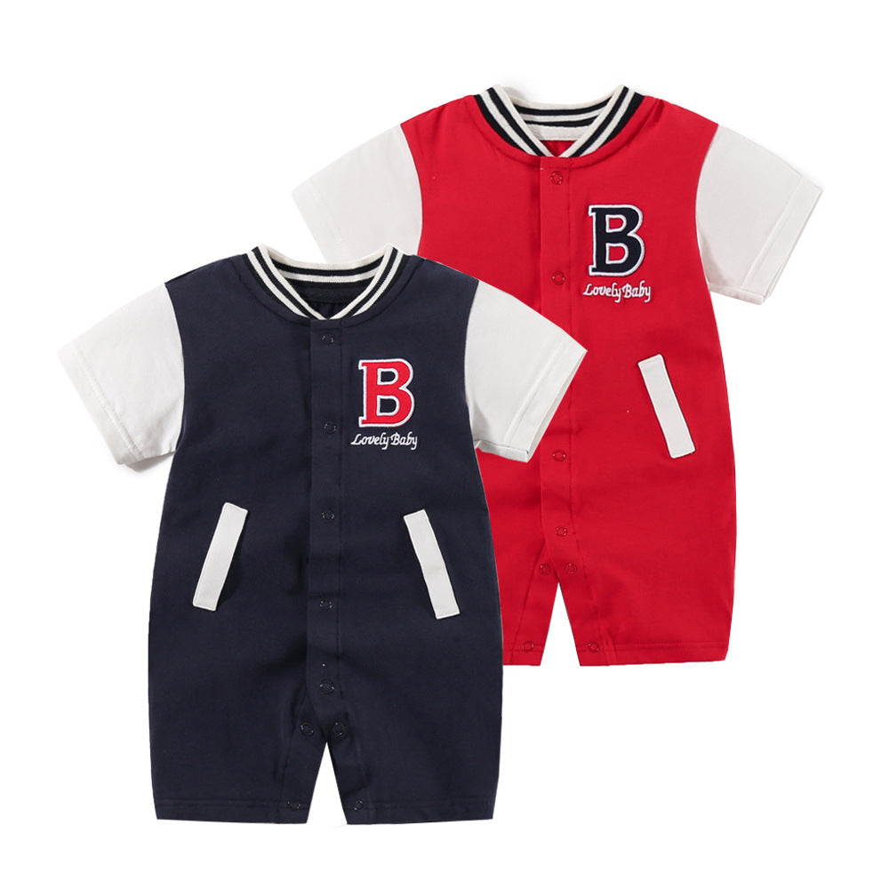 Short sleeved single breasted baby jumpsuit