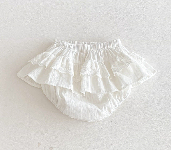 Girls' plaid lace pants