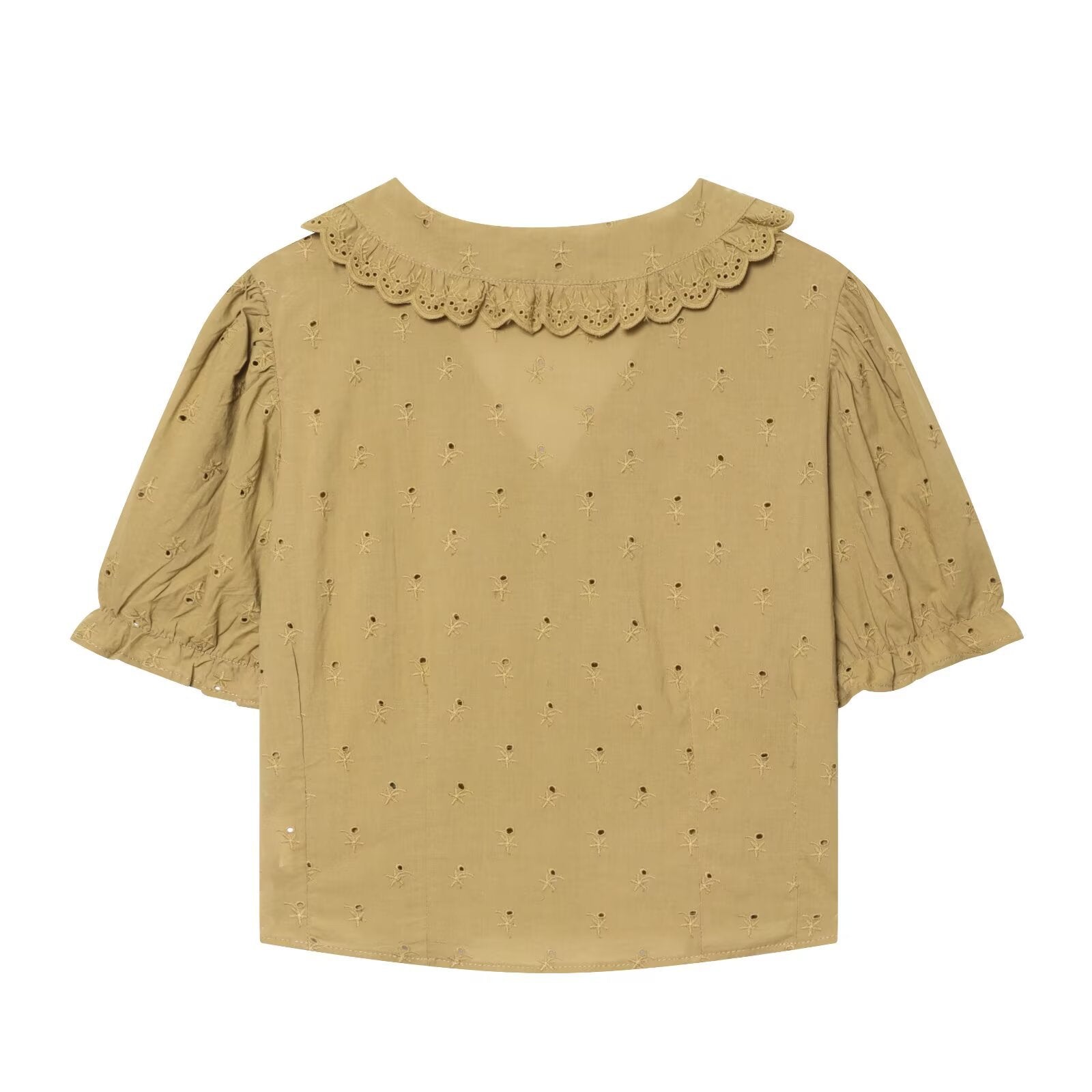 Embroidered small round collar shirt