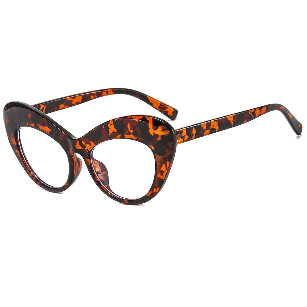 Fashion New Bag Flower Flat Mirror Personality Cat Eye Anti-Blue Light Glasses Frame Trend Glasses