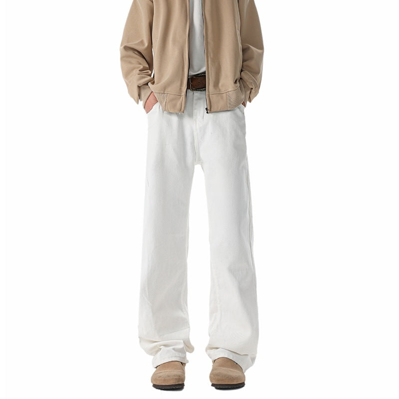 Men's High-Waisted Extra-Length Straight Leg Slim Fit Wide-Leg Pants