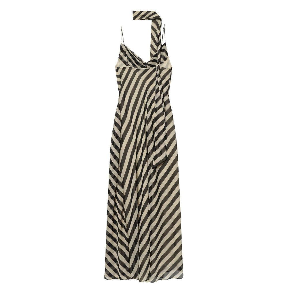 Striped ribbon decoration swing collar suspender long skirt
