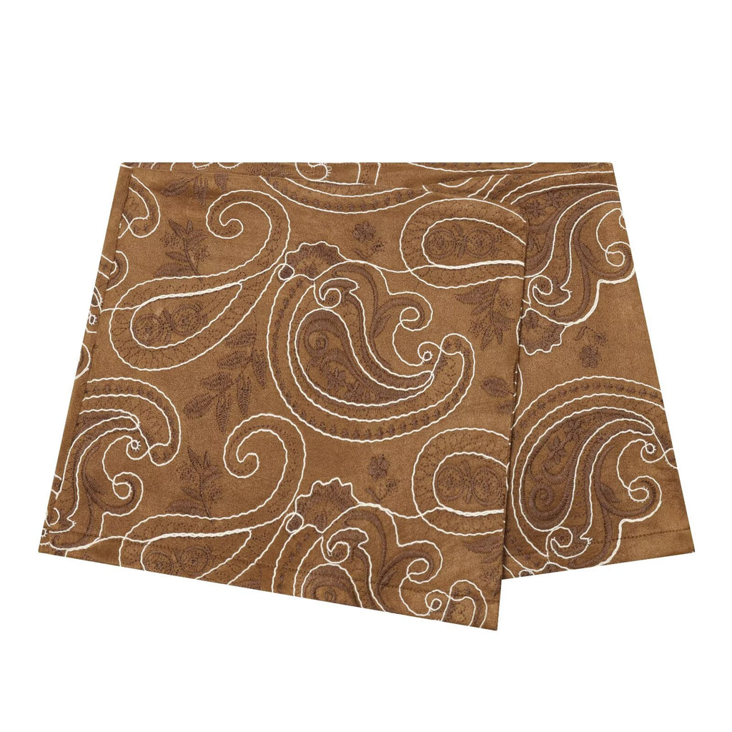 Spicy girl embroidery imitation suede leather skirt pants