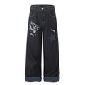 Cartoon embroidery used denim pants