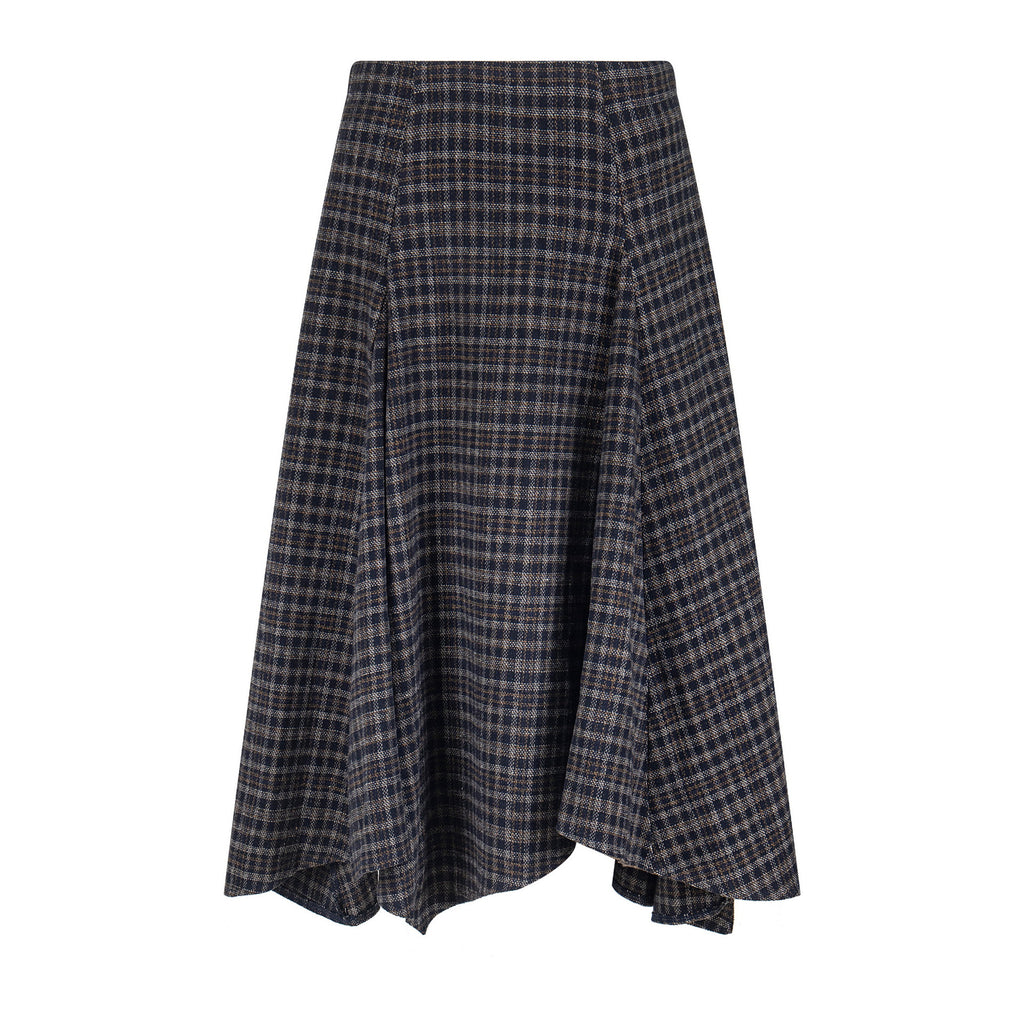 Wool Plaid Midi Skirt High Waist Drape Slimming A-Line Skirt College Style Women's Clothing