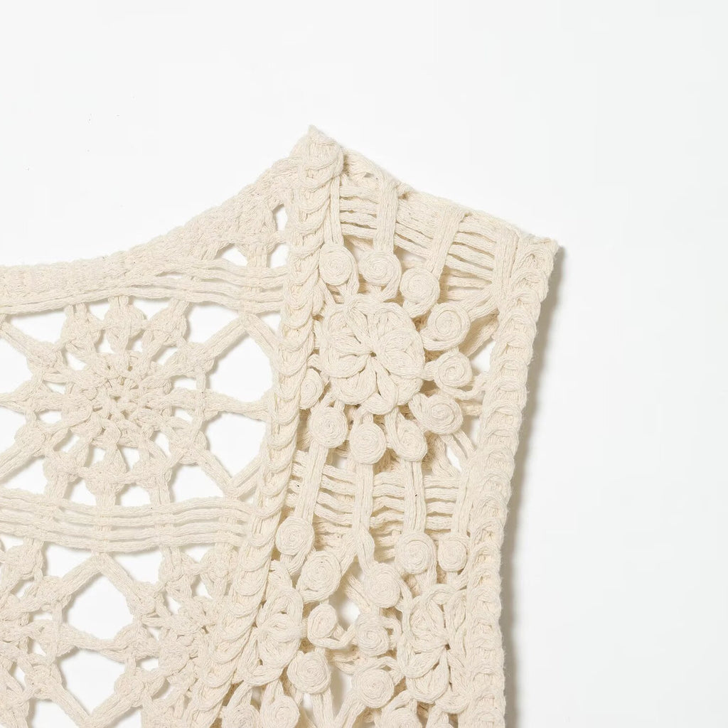 Bohemian style hollow crochet knit sleeveless vest