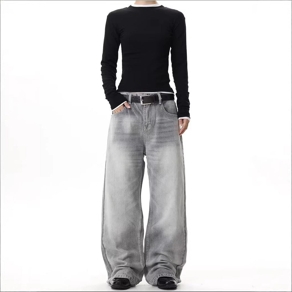 Washed Distressed Gray Green Denim Pants