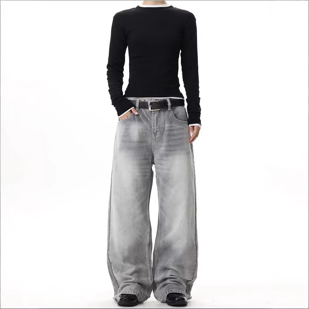 Washed Distressed Gray Green Denim Pants