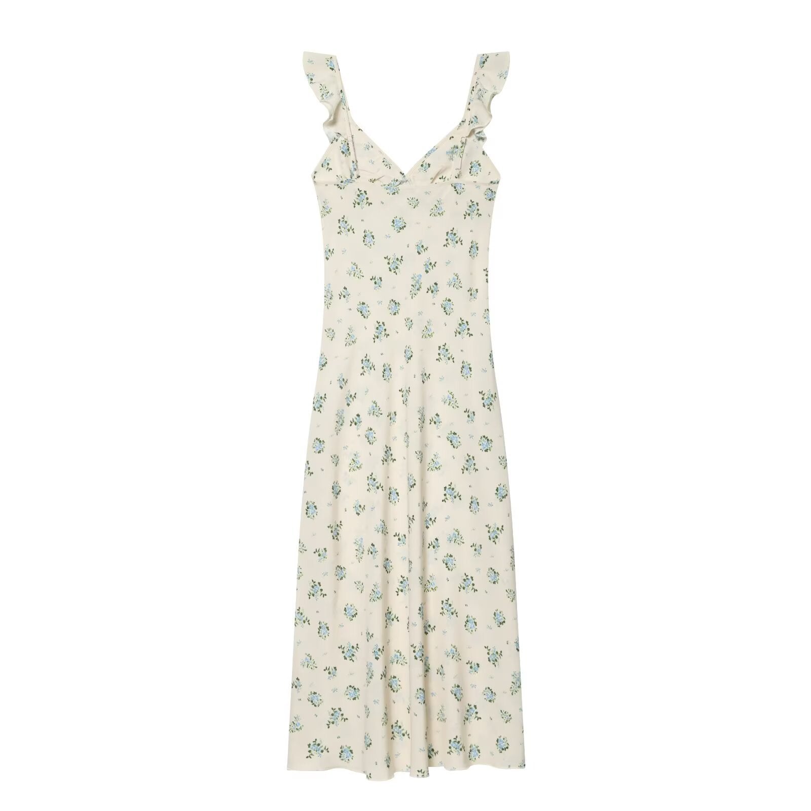 Holiday style floral ruffle edge sleeveless dress