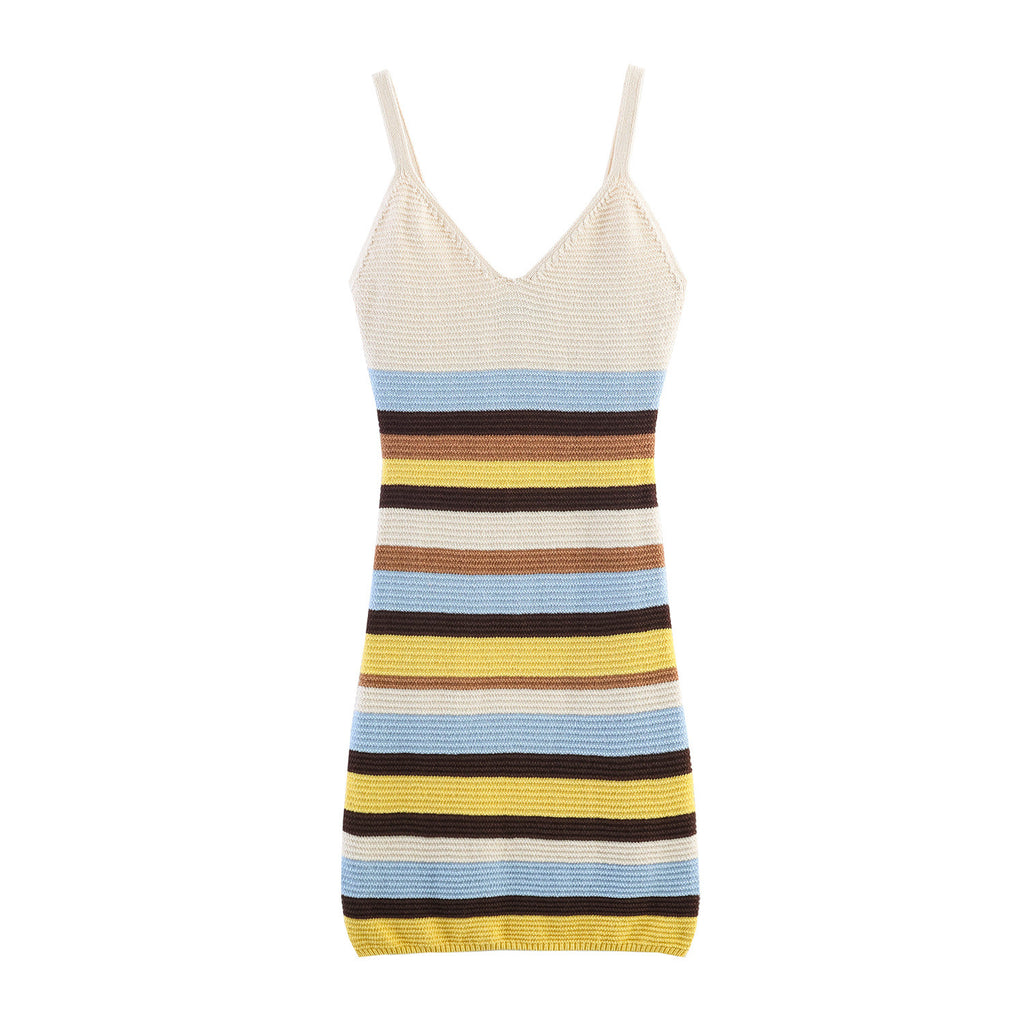 Hot girl striped knitted short dress