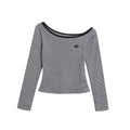 Shoulder Top with Color-Blocked Trim, Fitted Slimming Short Crop Sleeveless Long Sleeve T-Shirt