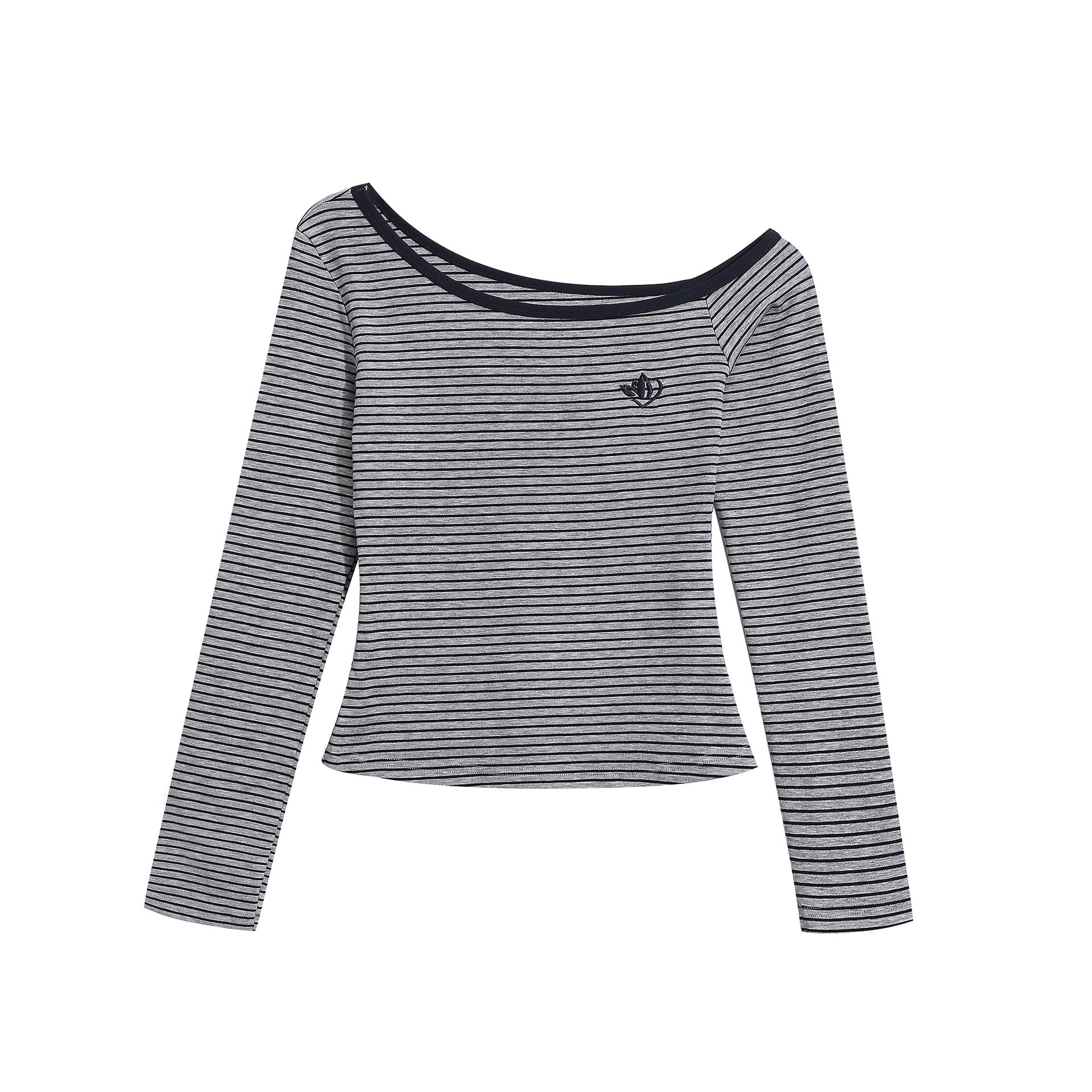 Shoulder Top with Color-Blocked Trim, Fitted Slimming Short Crop Sleeveless Long Sleeve T-Shirt