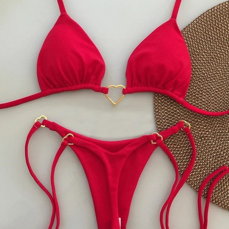 Heart hanging neck gathering bikini