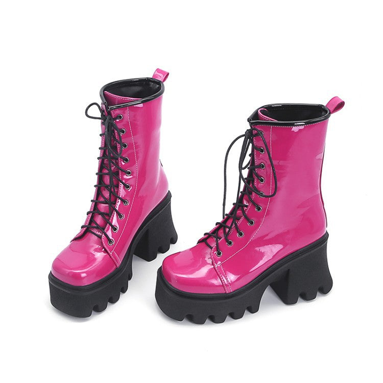 Autumn Thick Heel High Heel Short Boots Front Lace Martin Boots Large Size 40-43 Women's Boots