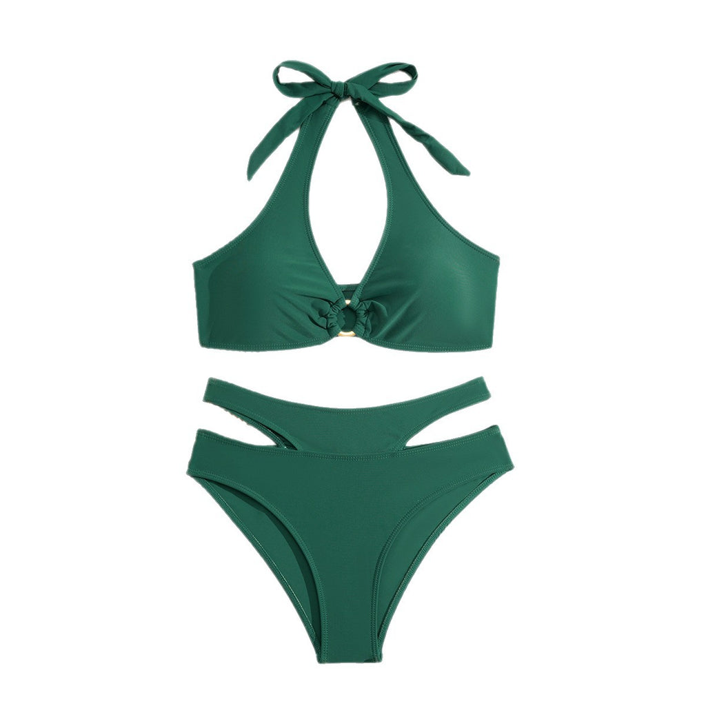 Solid color gathered chest bikini