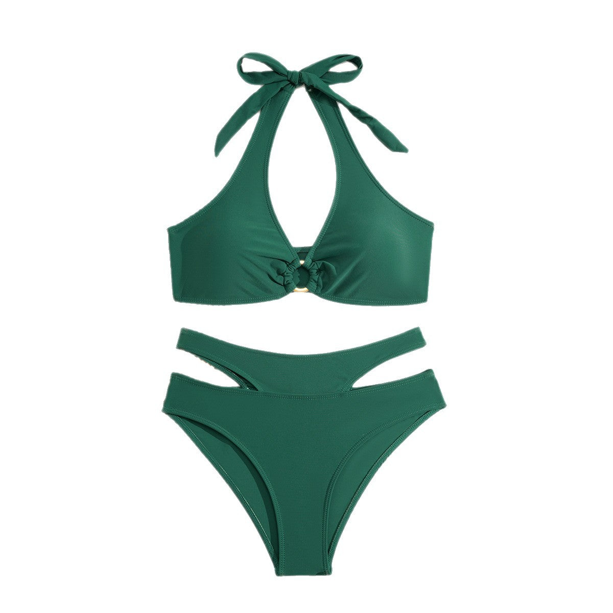 Solid color gathered chest bikini