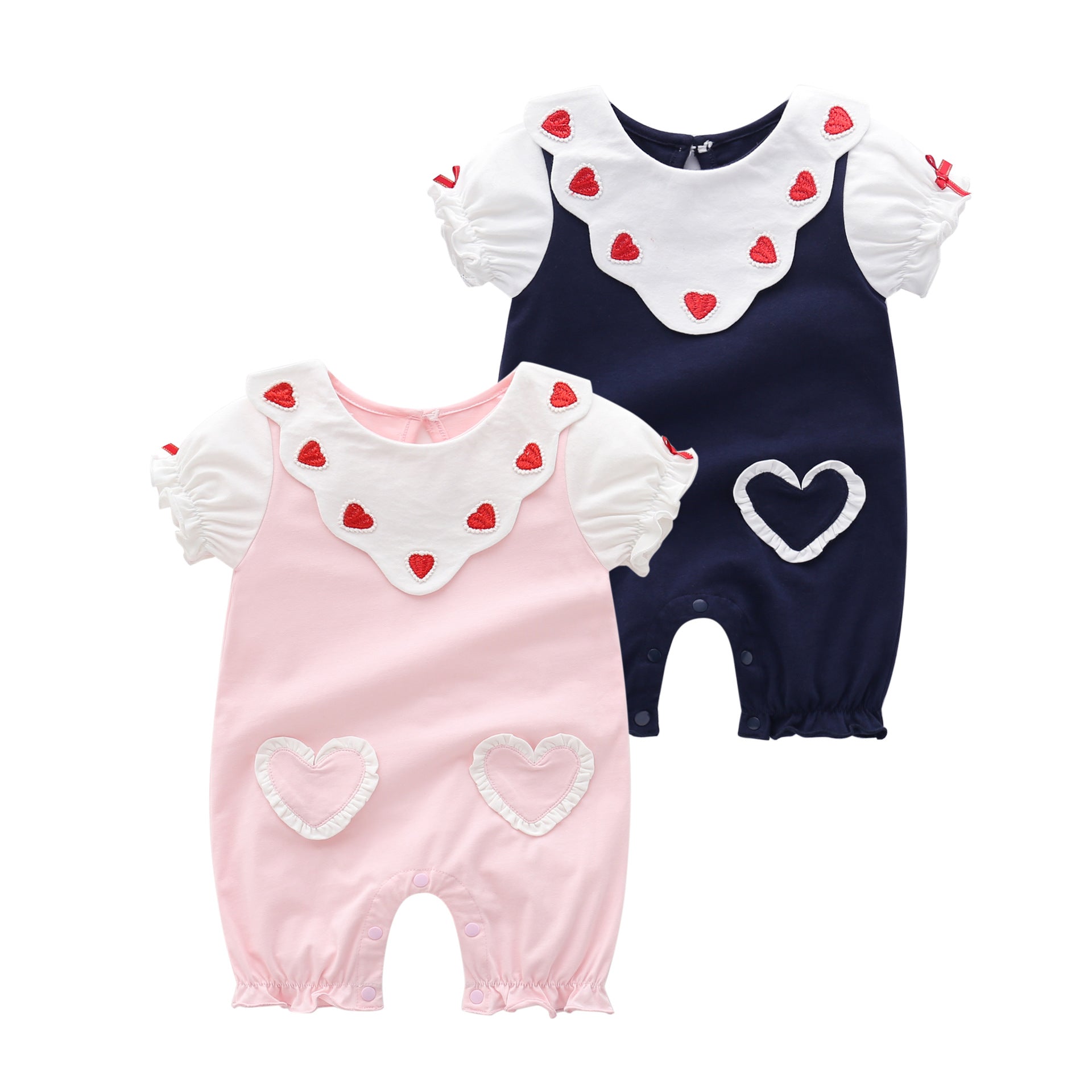 Short sleeved heart-shaped baby jumpsuit